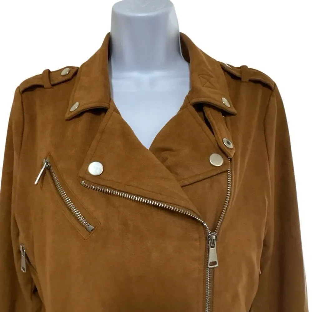 Ashley By 26 International Brown Faux Suede Moto Biker Jacket Medium Belted Crop